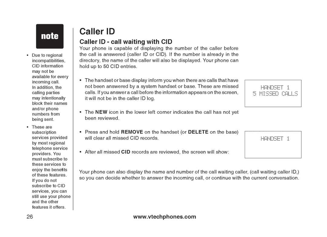 VTech mi6897, mi6877 user manual Caller ID call waiting with CID 