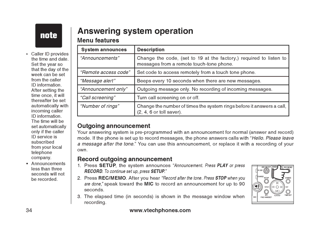 VTech mi6897, mi6877 user manual Menu features, Outgoing announcement, Record outgoing announcement 