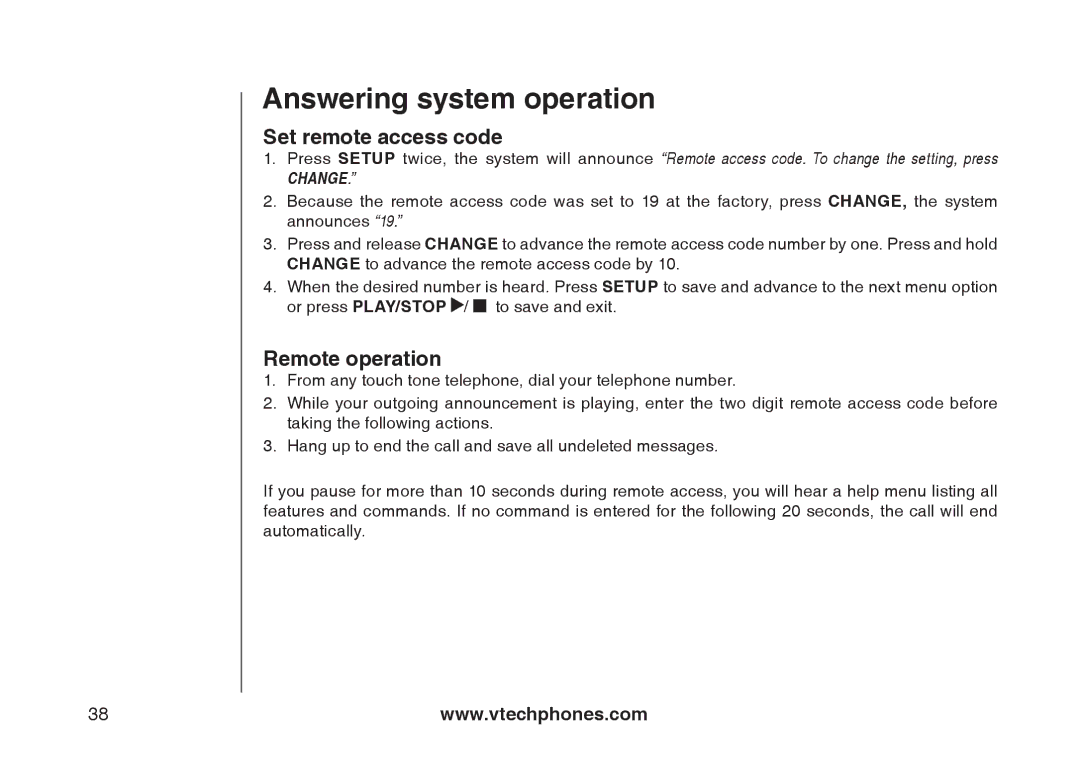 VTech mi6897, mi6877 user manual Set remote access code, Remote operation 