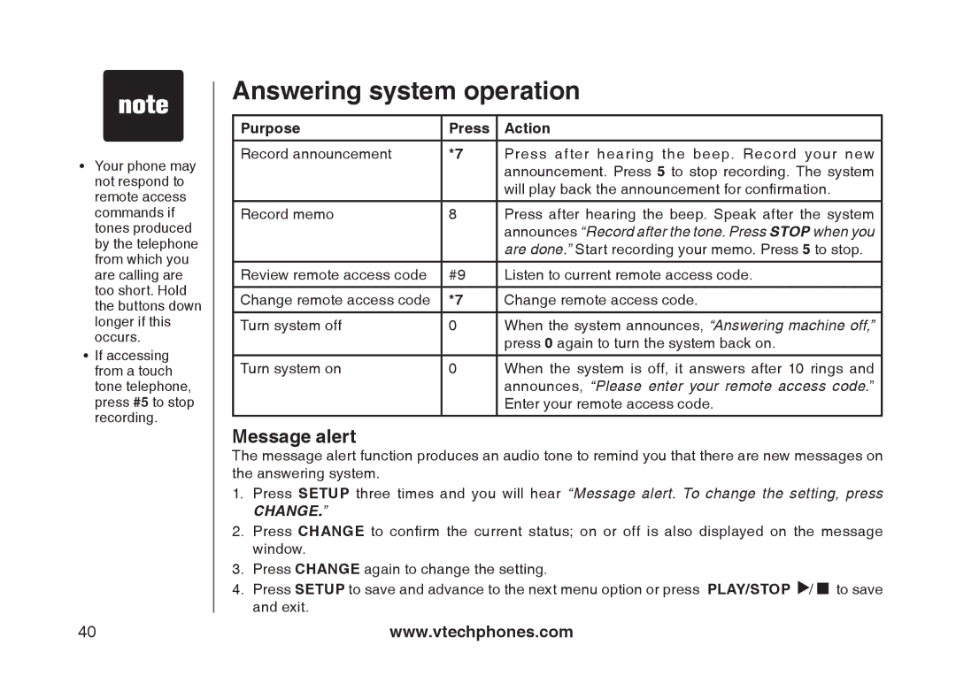 VTech mi6897, mi6877 user manual Message alert 