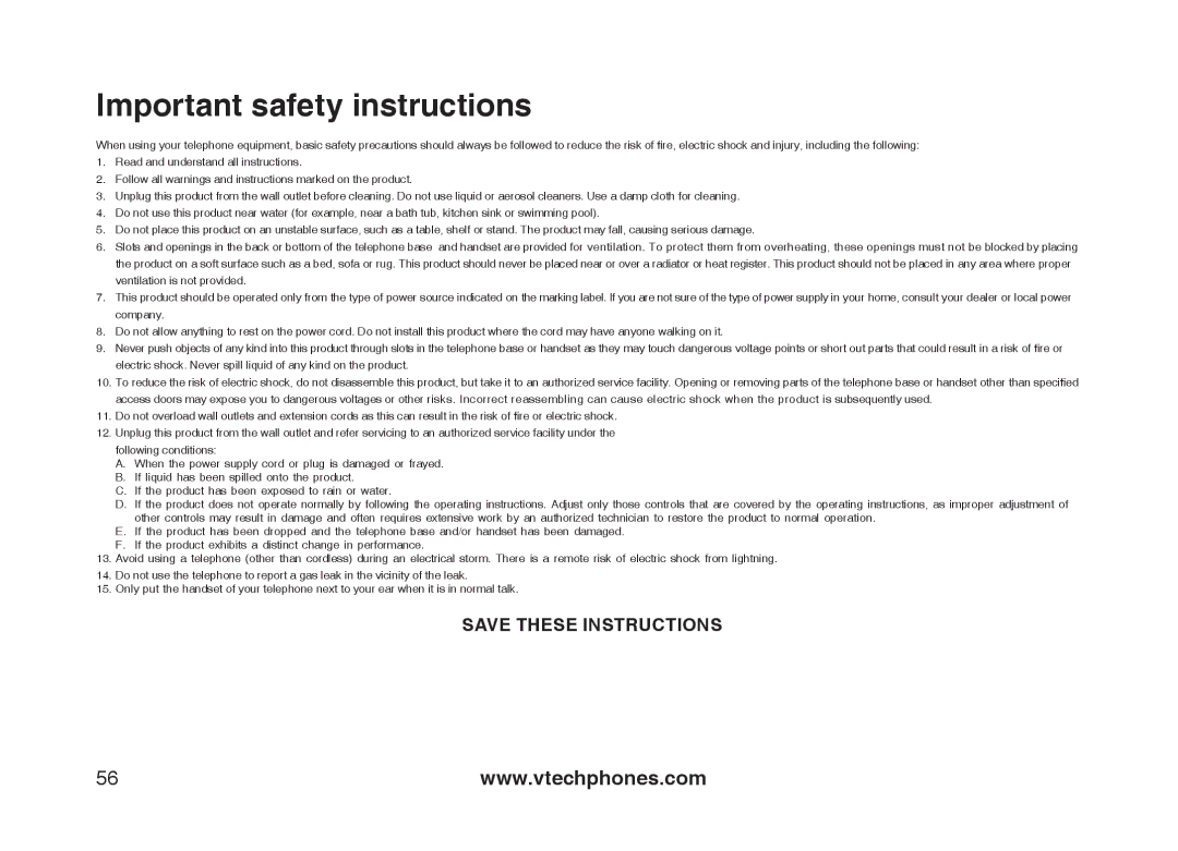 VTech mi6897, mi6877 user manual Important safety instructions 