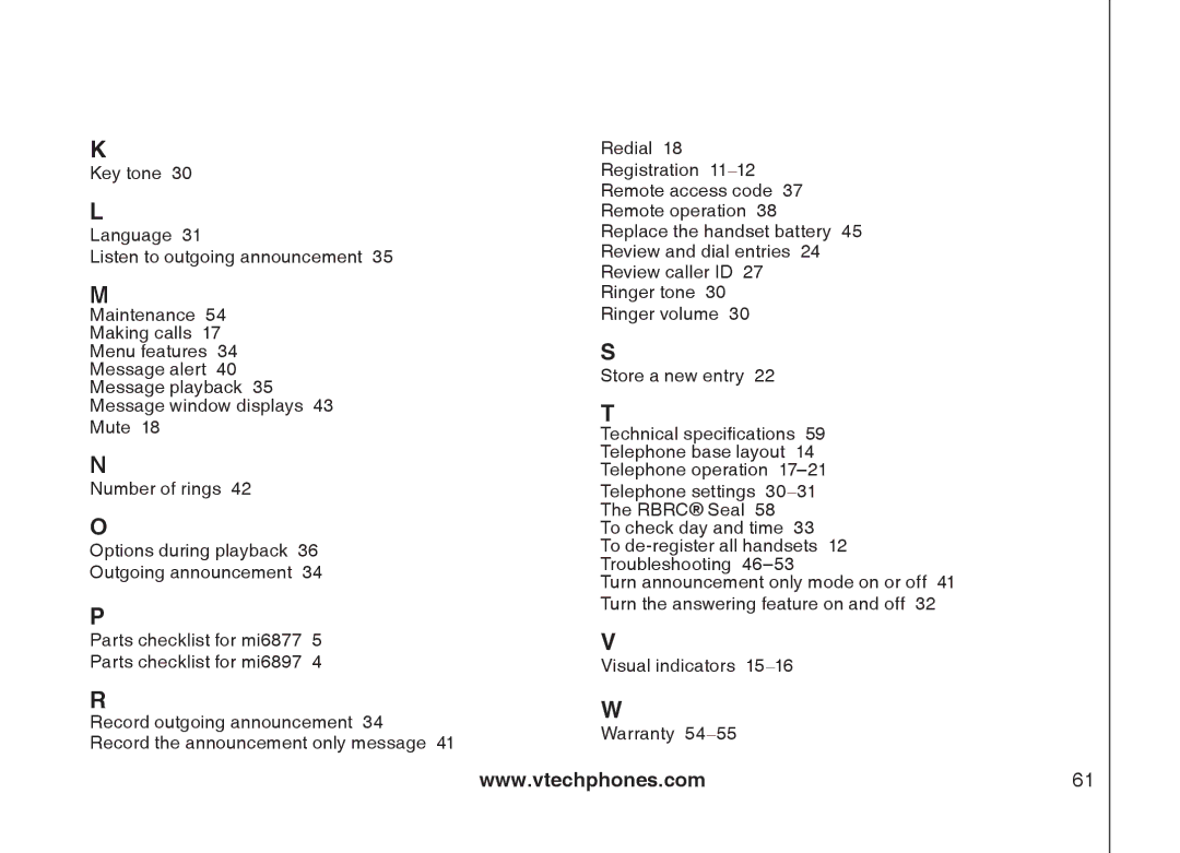 VTech mi6877, mi6897 user manual 