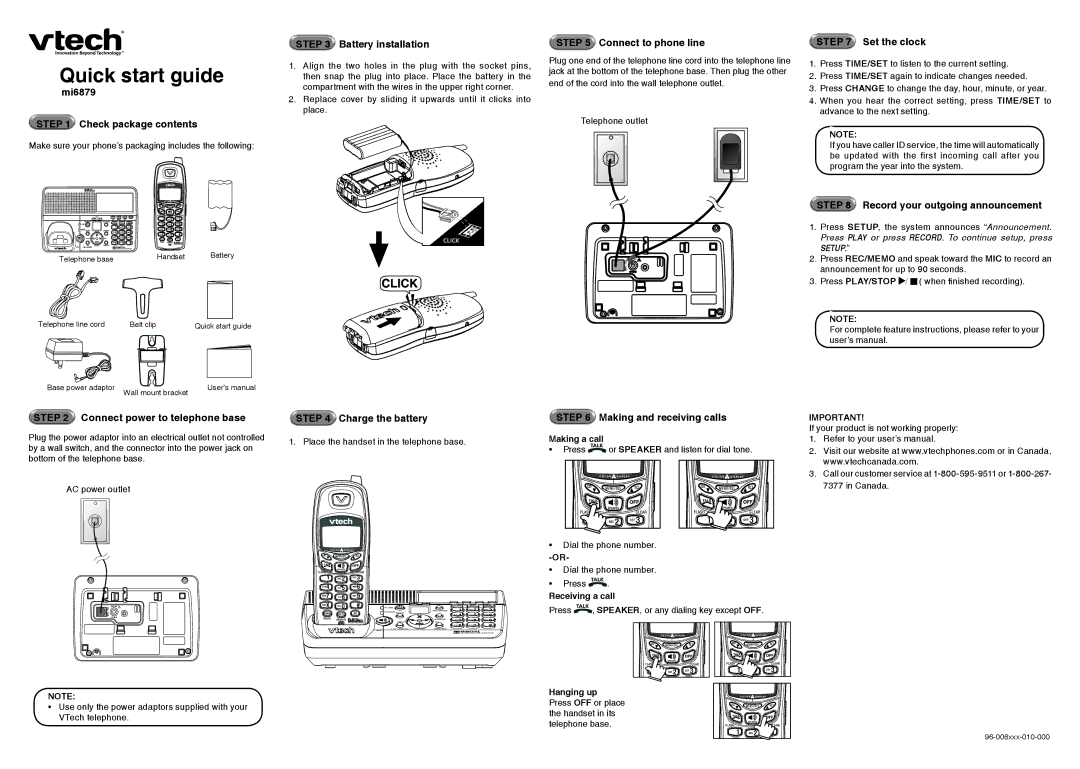 VTech MI6879 quick start Quick start guide 