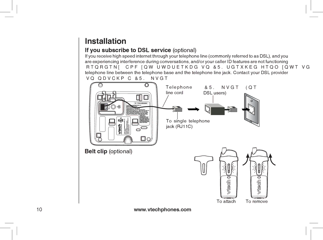 VTech MI6889 user manual If you subscribe to DSL service optional, Belt clip optional 