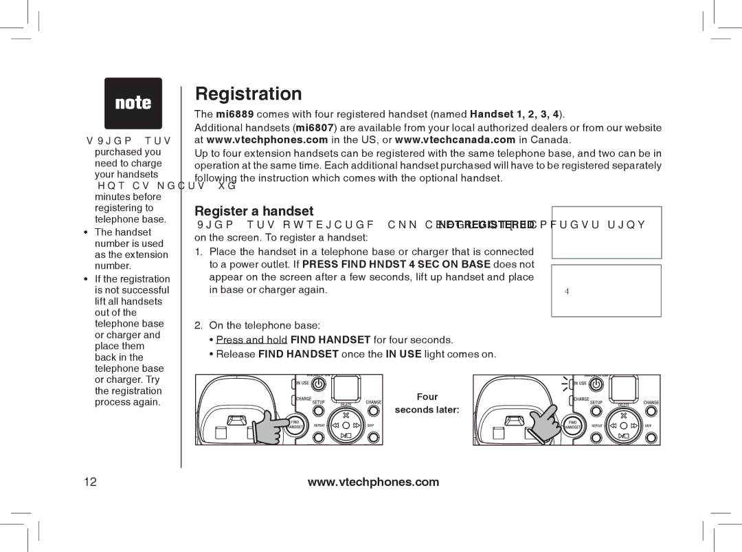 VTech MI6889 user manual Registration, Register a handset 