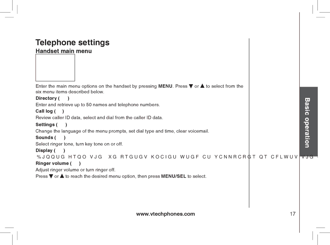 VTech MI6889 user manual Handset main menu 