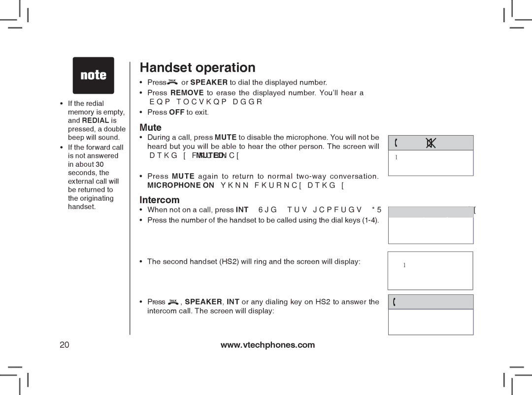 VTech MI6889 user manual Mute, Intercom 