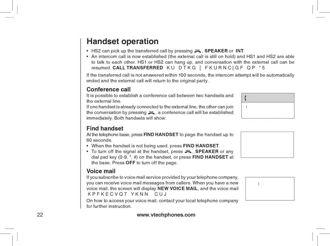 VTech MI6889 user manual Conference call, Find handset, Voice mail 