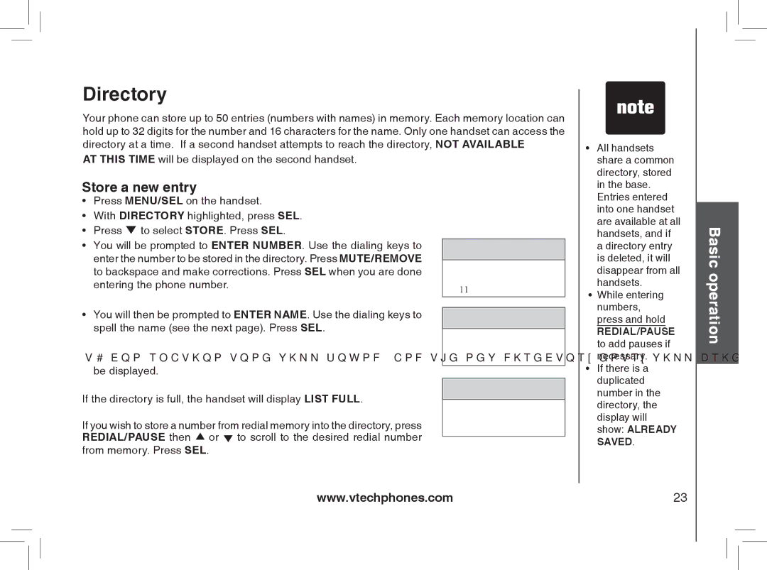 VTech MI6889 user manual Directory, Store a new entry 