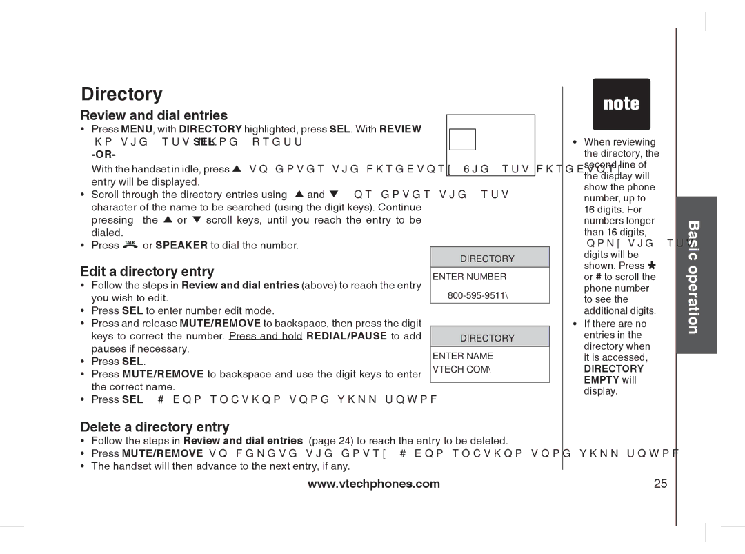 VTech MI6889 user manual Review and dial entries, Edit a directory entry, Delete a directory entry 