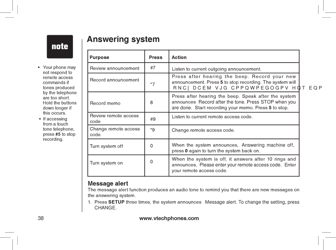 VTech MI6889 user manual Message alert, Announces Record after the tone. Press Stop when you 