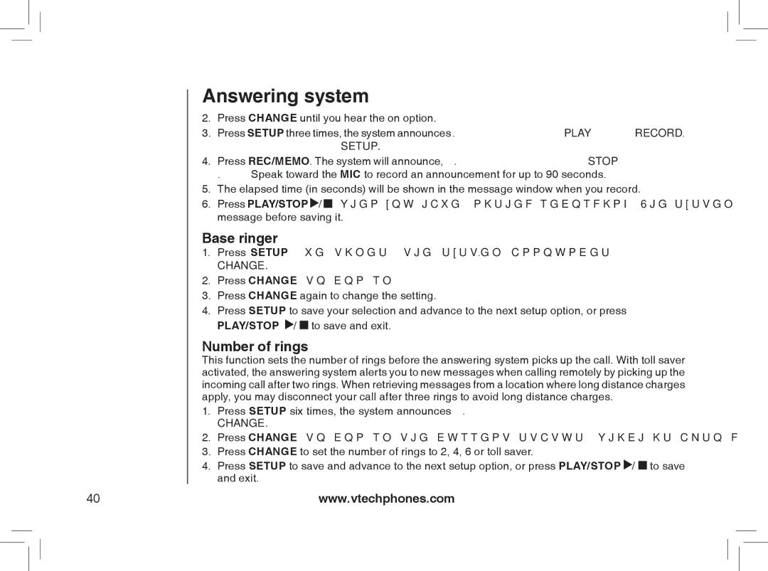 VTech MI6889 user manual Base ringer, Number of rings 