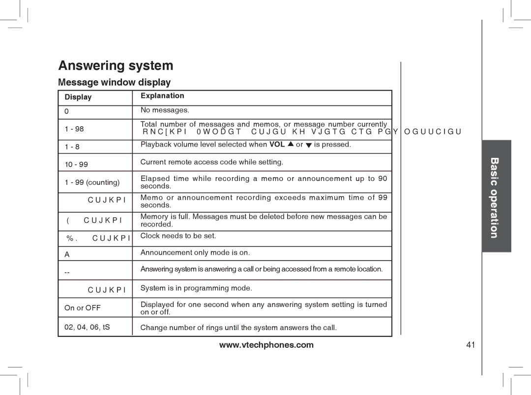 VTech MI6889 user manual Message window display, Display Explanation 