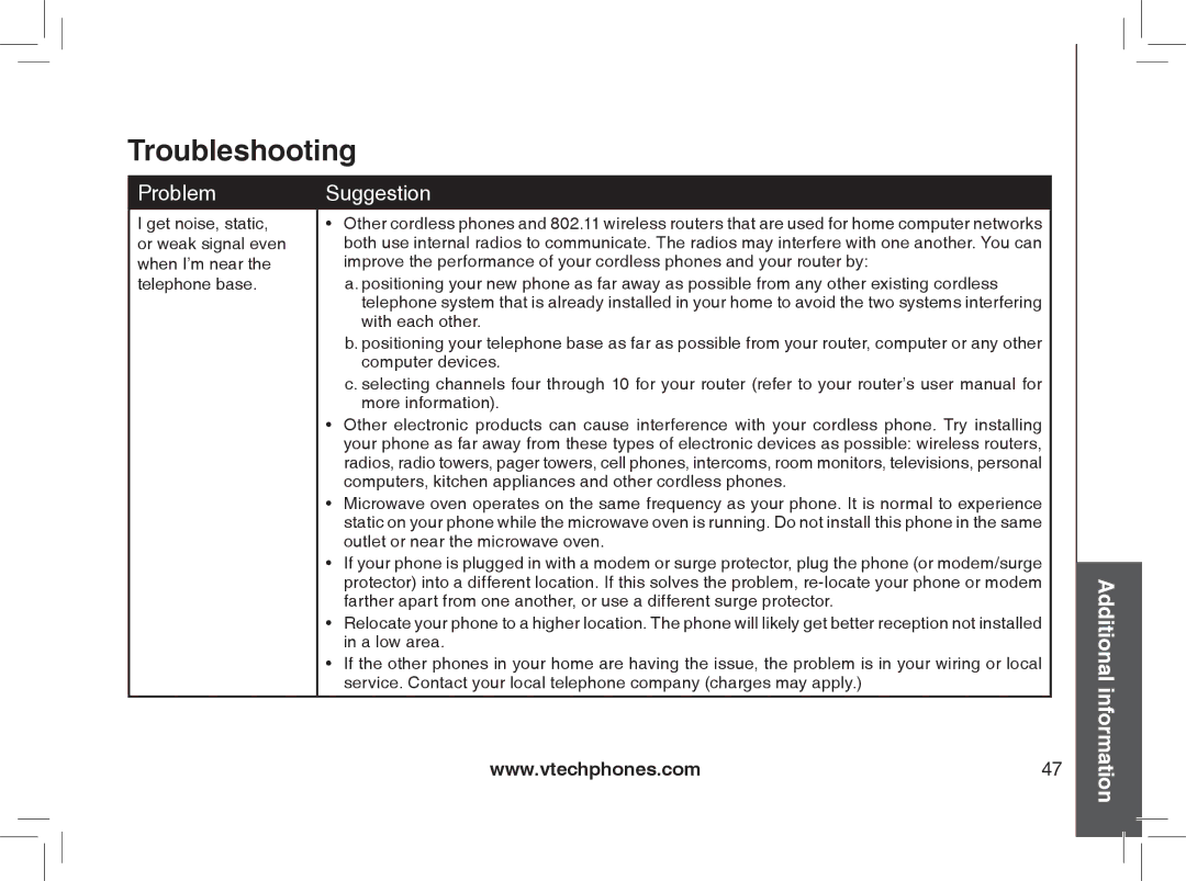 VTech MI6889 user manual Get noise, static 