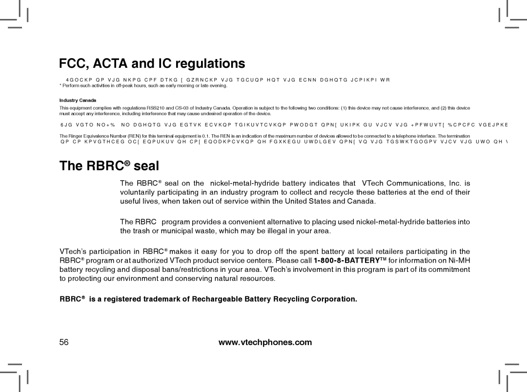 VTech MI6889 user manual Rbrc seal, Industry Canada 