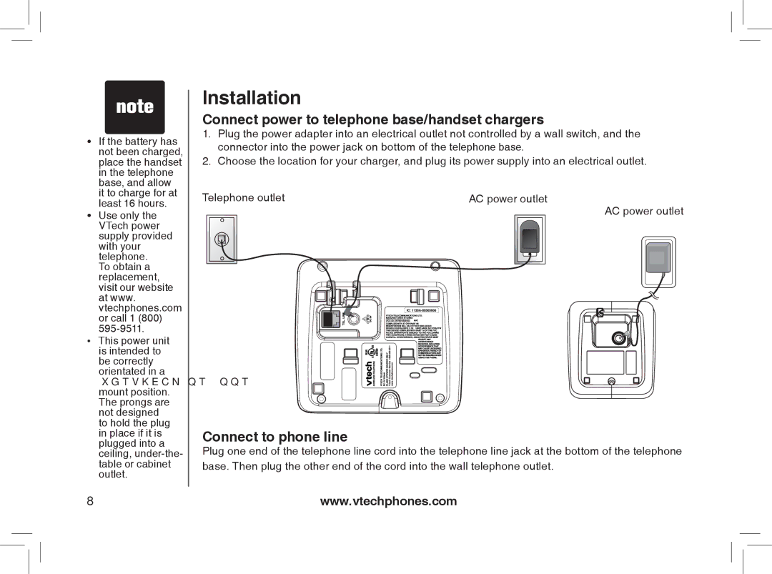 VTech MI6889 user manual Connect power to telephone base/handset chargers, Connect to phone line 