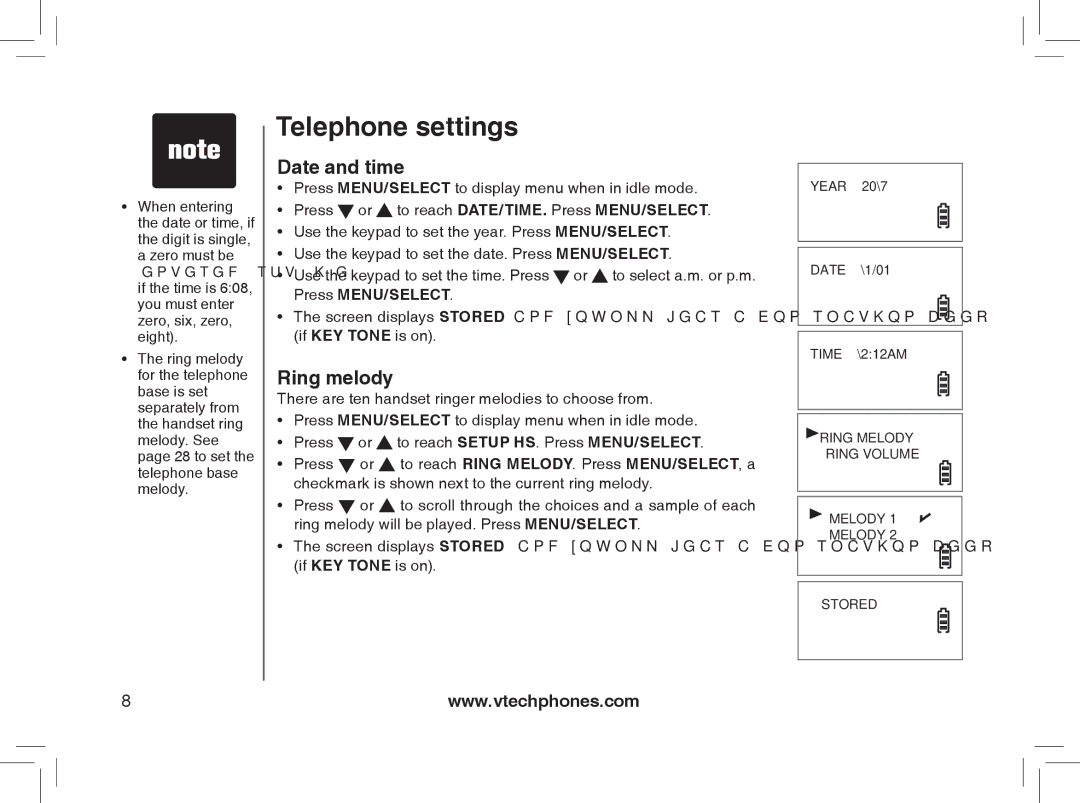 VTech Model 6032 user manual Date and time, Ring melody 