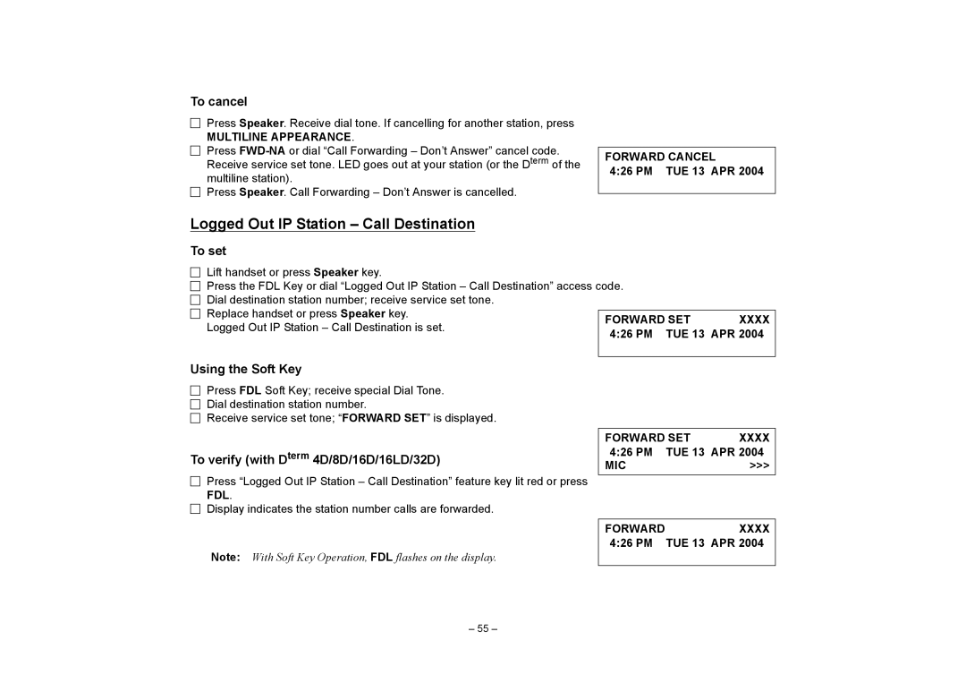 VTech NEAX 2400 IPX manual Logged Out IP Station Call Destination 