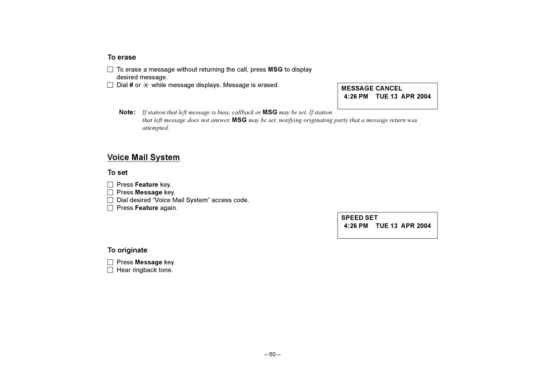 VTech NEAX 2400 IPX manual Voice Mail System, To erase, Message Cancel 