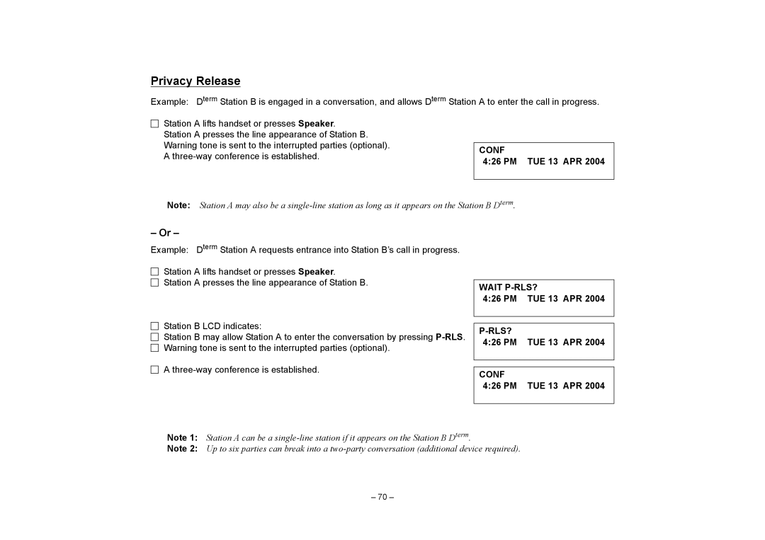 VTech NEAX 2400 IPX manual Privacy Release, Wait P-RLS?, Rls? 