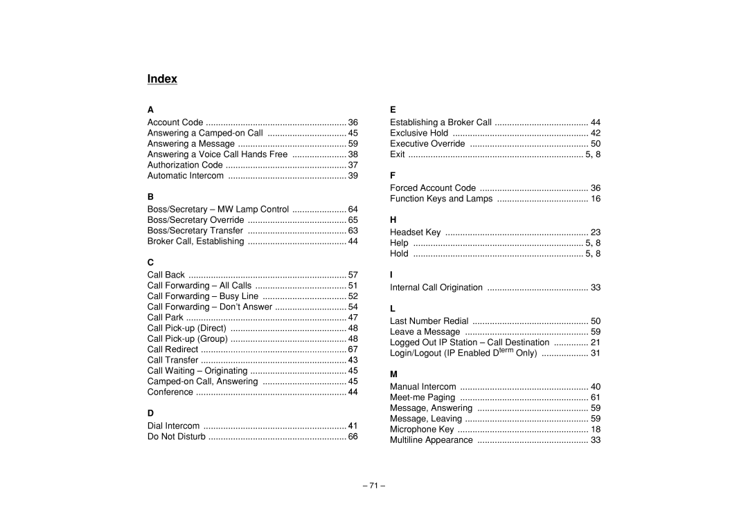 VTech NEAX 2400 IPX manual Index 