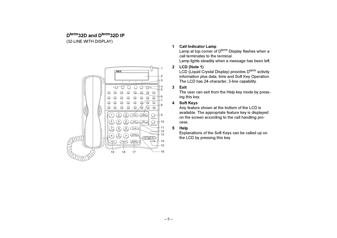 VTech NEAX 2400 IPX manual Call Indicator Lamp, LCD Note, Exit, Soft Keys, Help 