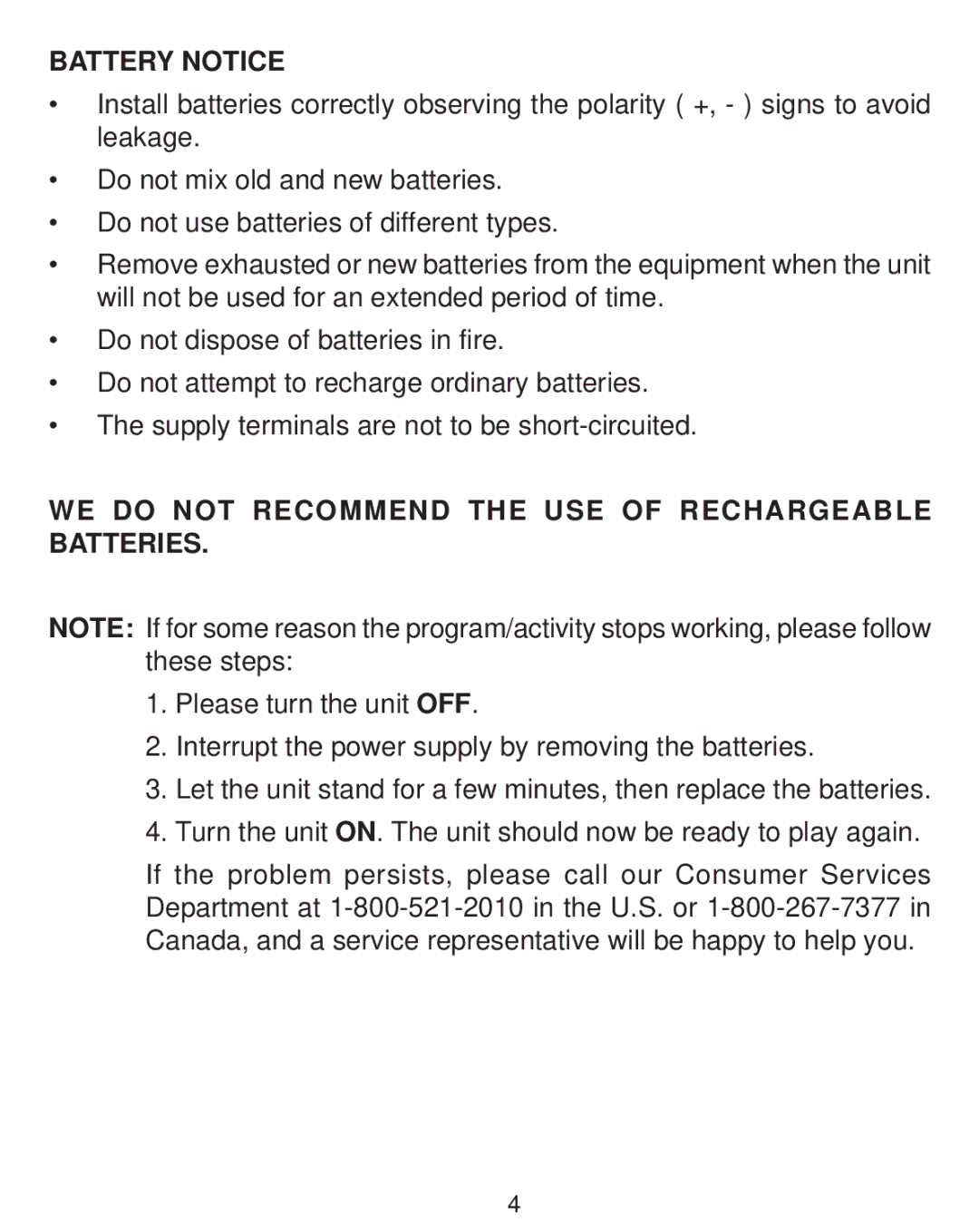 VTech Nighty Nite Nature Light user manual Battery Notice, WE do not Recommend the USE of Rechargeable Batteries 