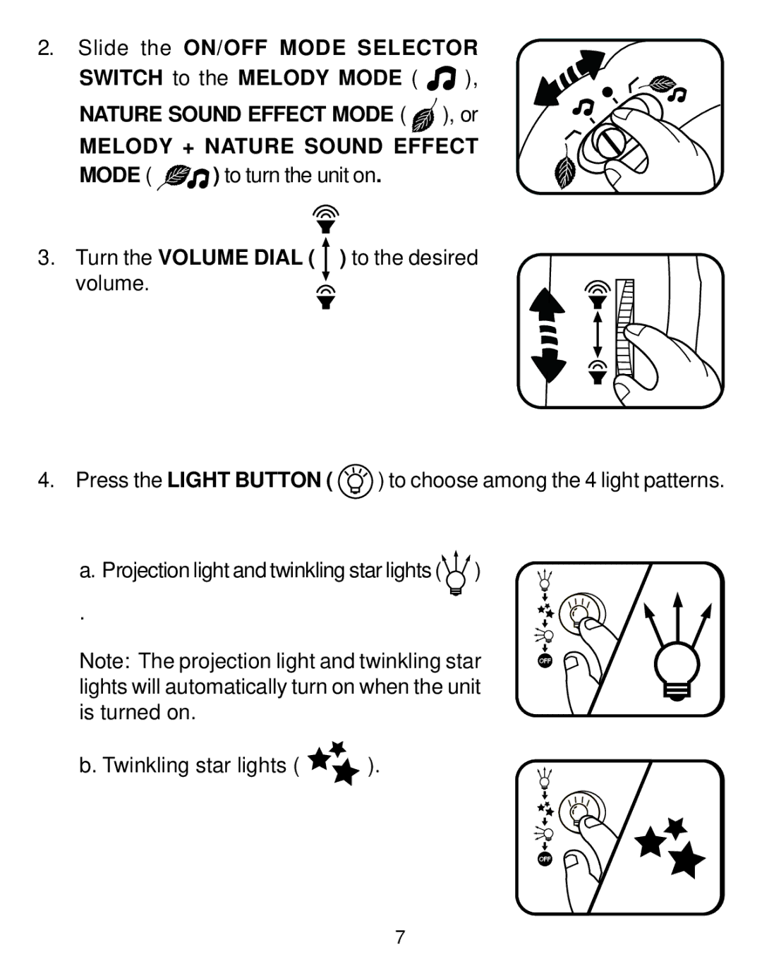 VTech Nighty Nite Nature Light user manual Melody + Nature Sound Effect 