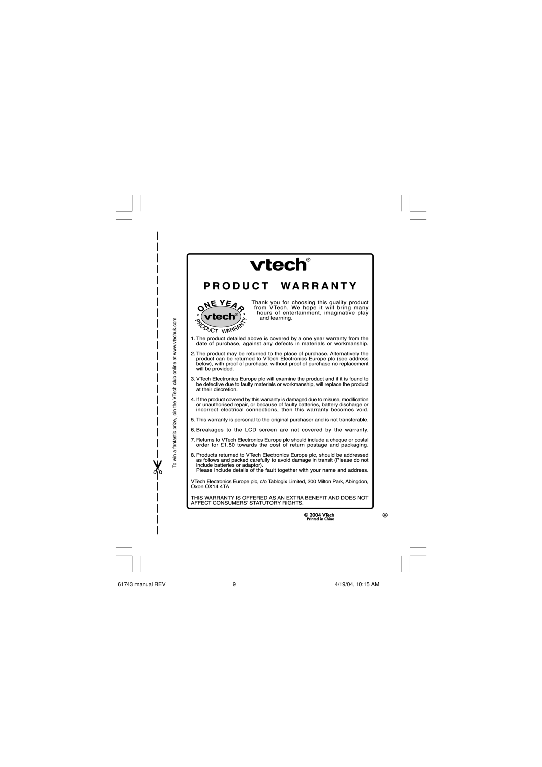 VTech Play and Learn Fun Fair user manual Manual REV 19/04, 1015 AM 