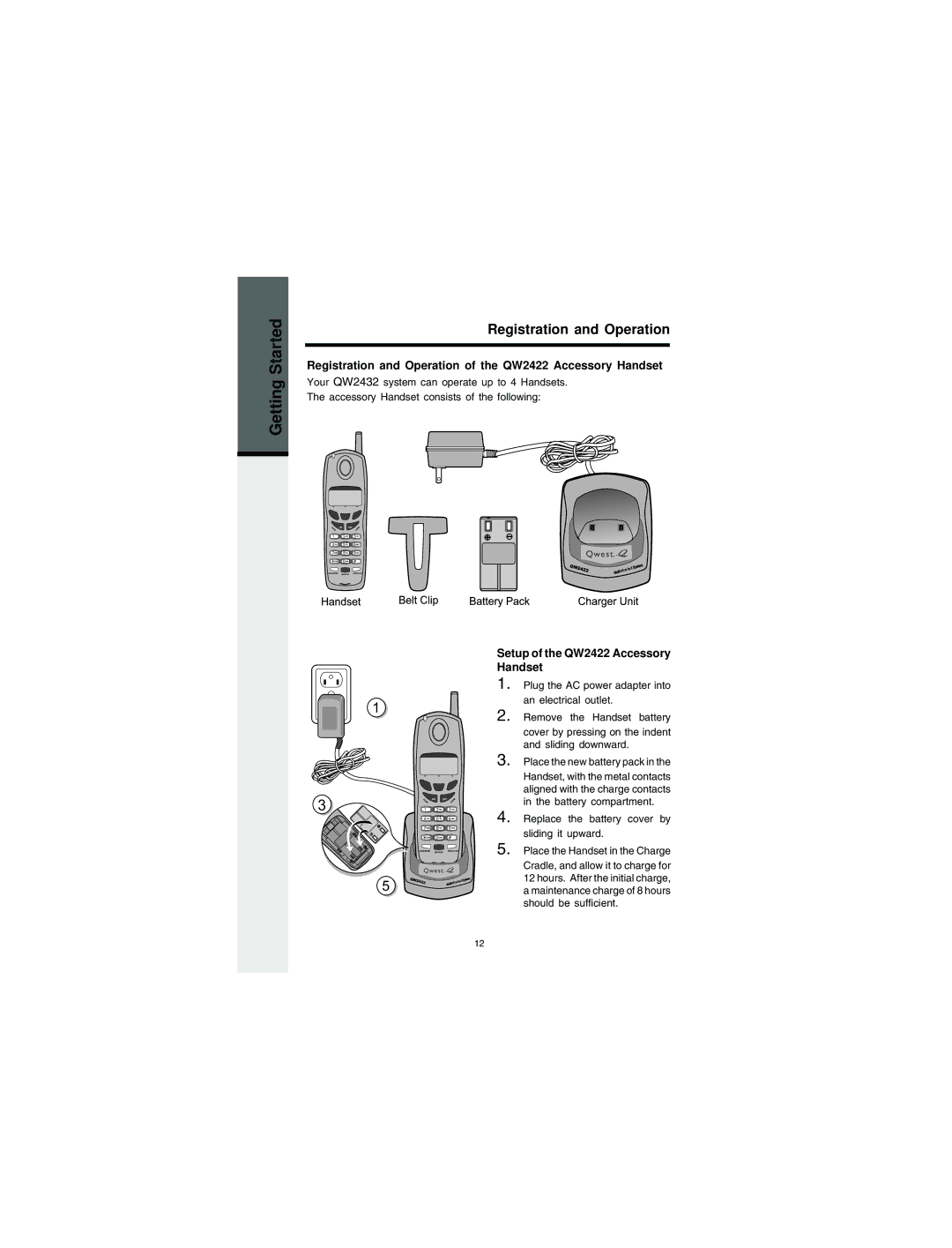 VTech QW2432 Registration and Operation of the QW2422 Accessory Handset, Setup of the QW2422 Accessory Handset 