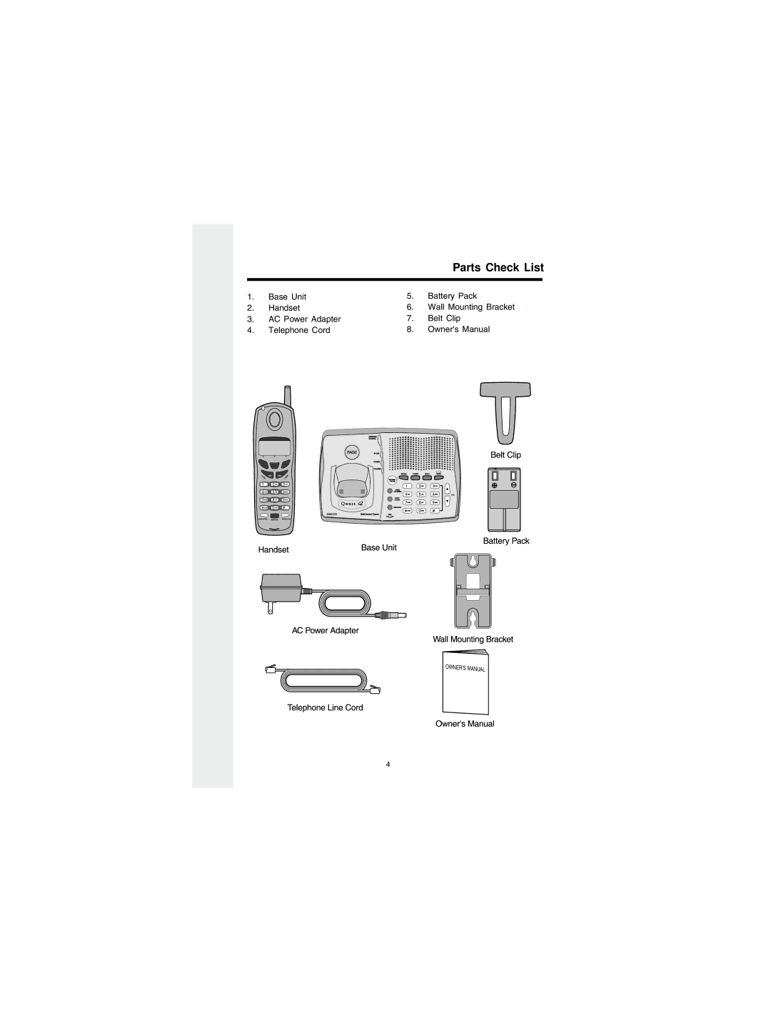 VTech QW2432 important safety instructions Parts Check List 