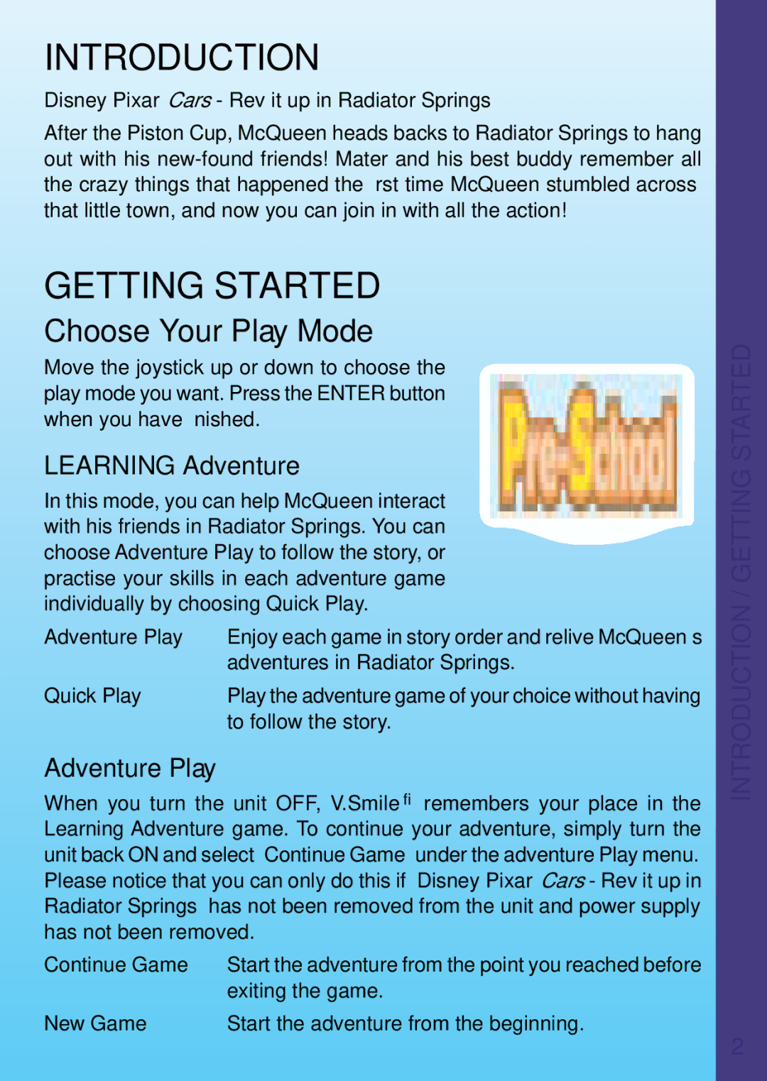 VTech REV IT UP IN RADIATOR SPRINGS user manual Introduction, Choose Your Play Mode 