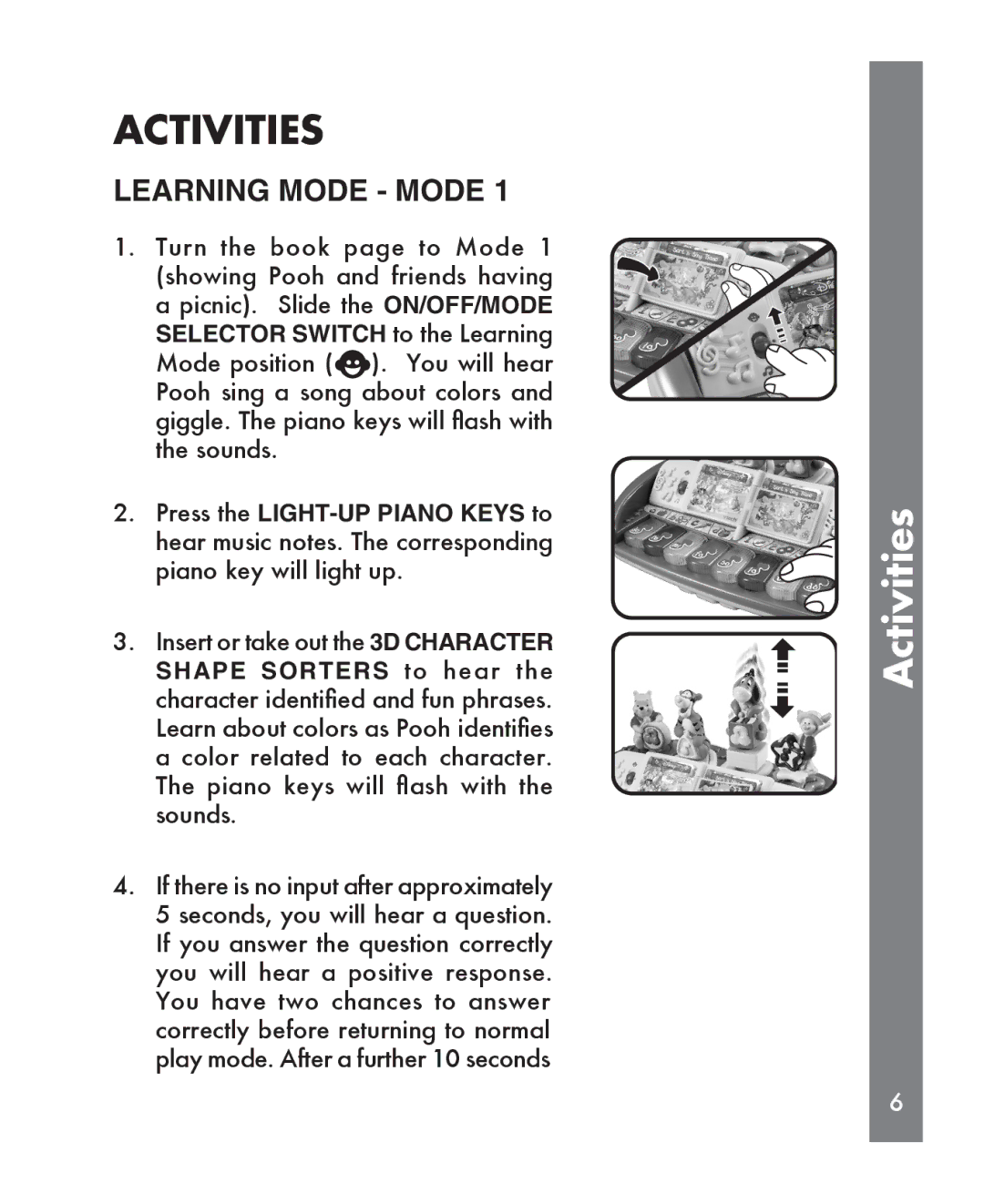 VTech Sing Piano manual Activities, Learning Mode Mode 