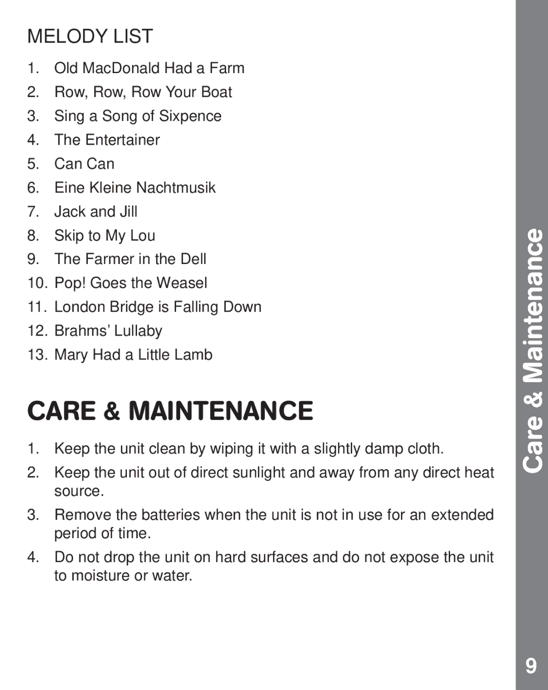 VTech sit-to-stand user manual Care & Maintenance 