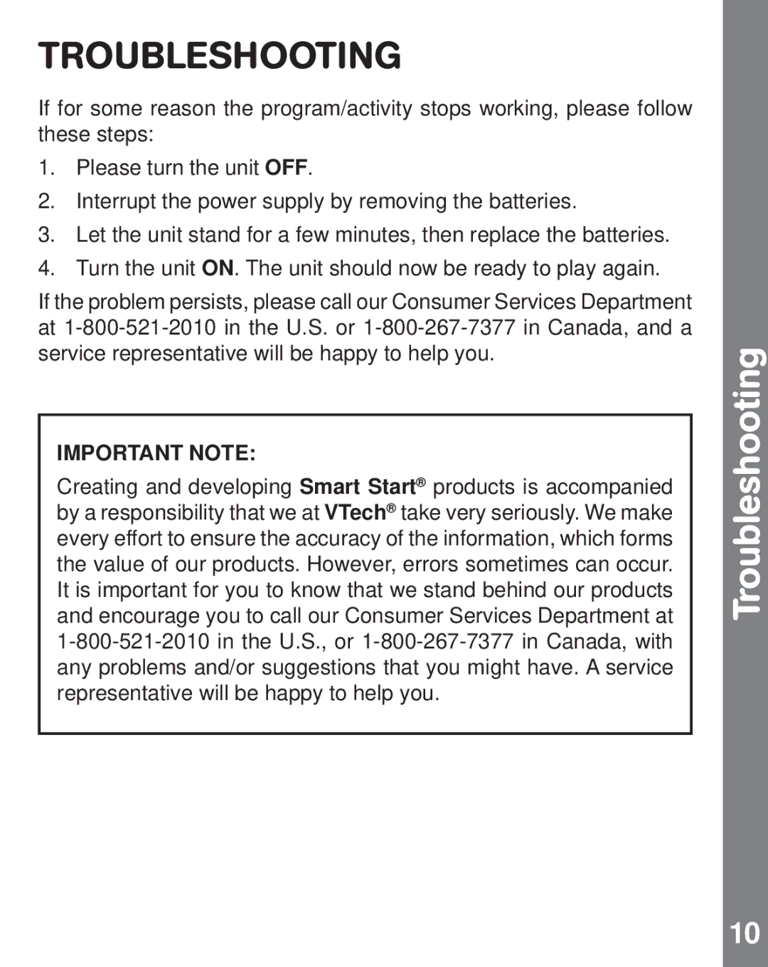 VTech sit-to-stand user manual Troubleshooting, Important Note 