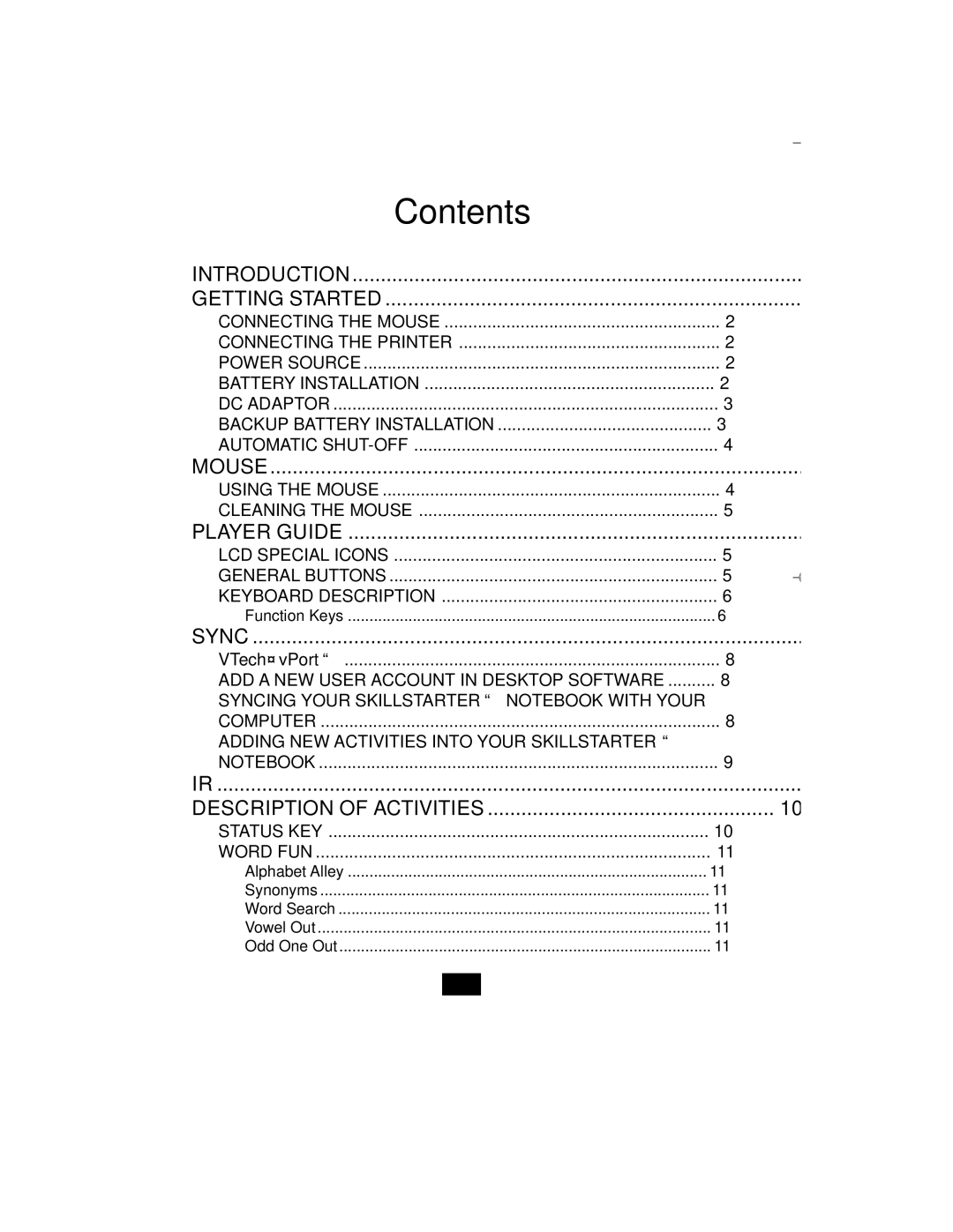 VTech SkillStarter Notebook manual Contents 