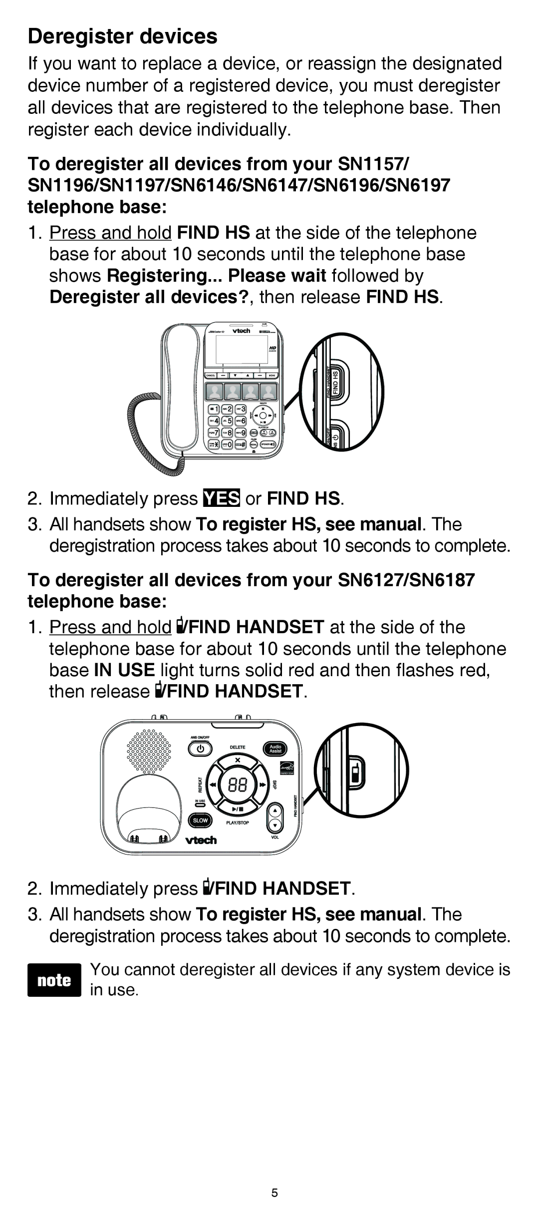 VTech SN6107 user manual Deregister devices 