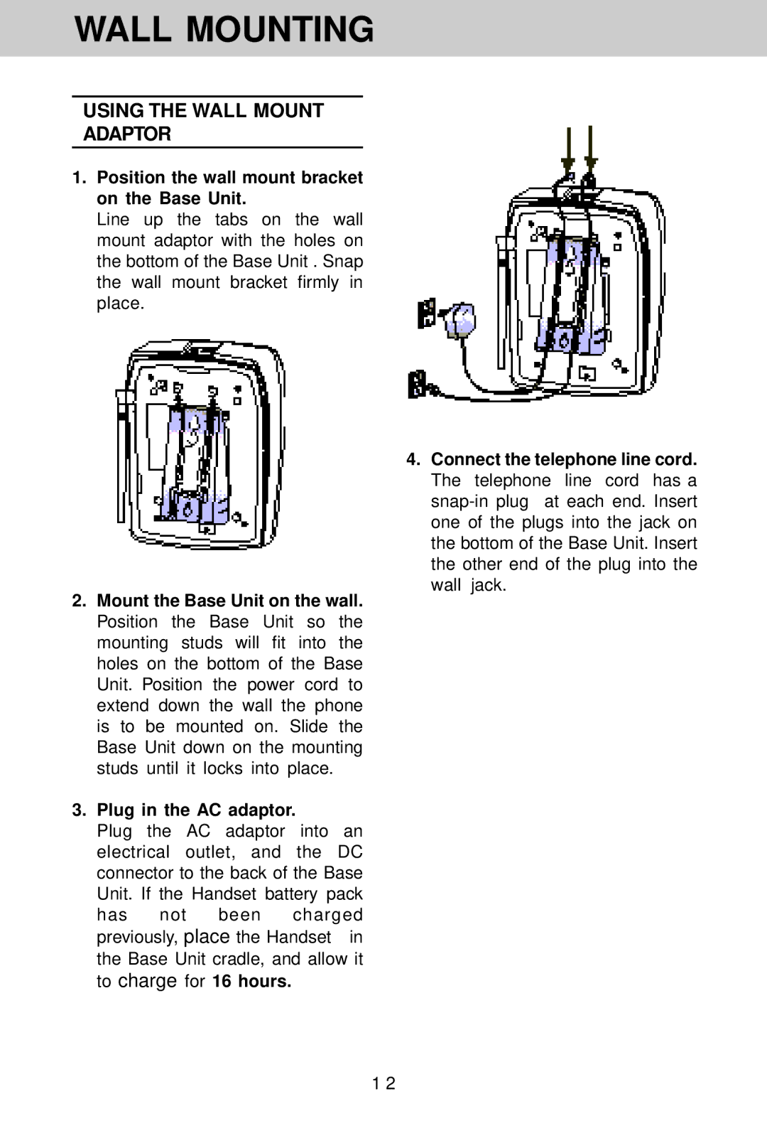 VTech SP1733 owner manual Wall Mounting, Using the Wall Mount Adaptor 