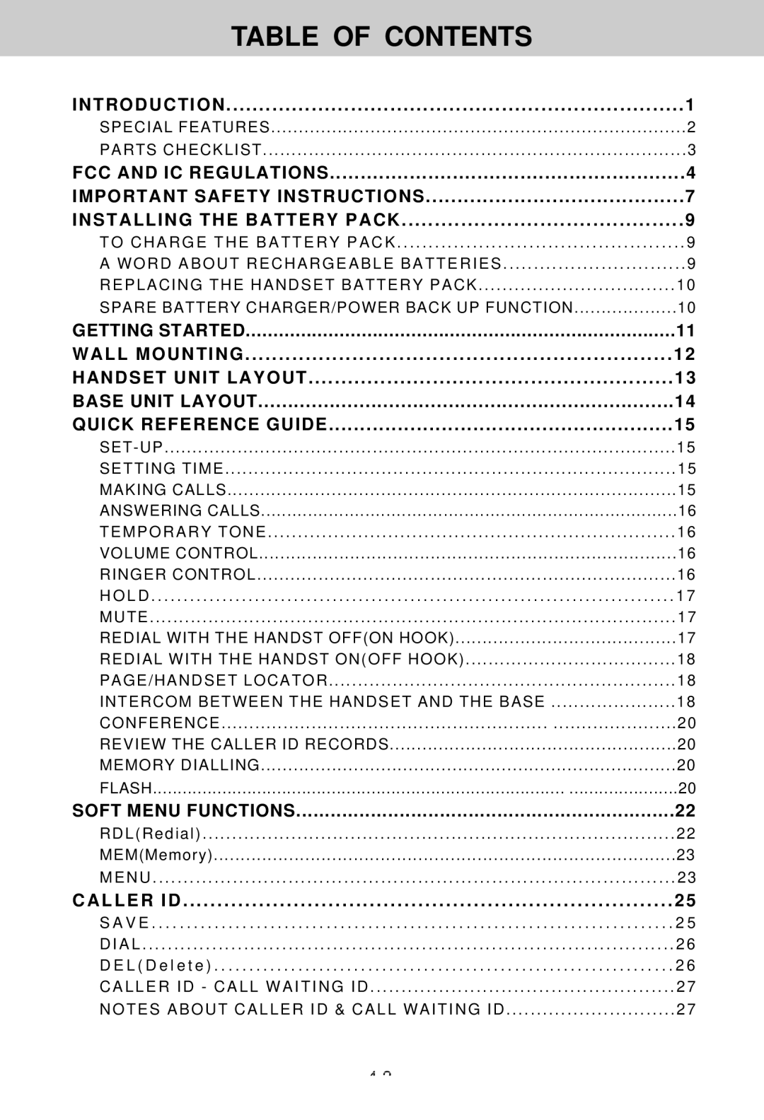 VTech SP1733 owner manual Table of Contents 