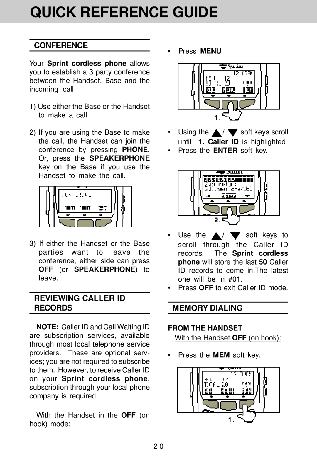 VTech SP1733 owner manual Conference, Reviewing Caller ID Records, Memory Dialing 