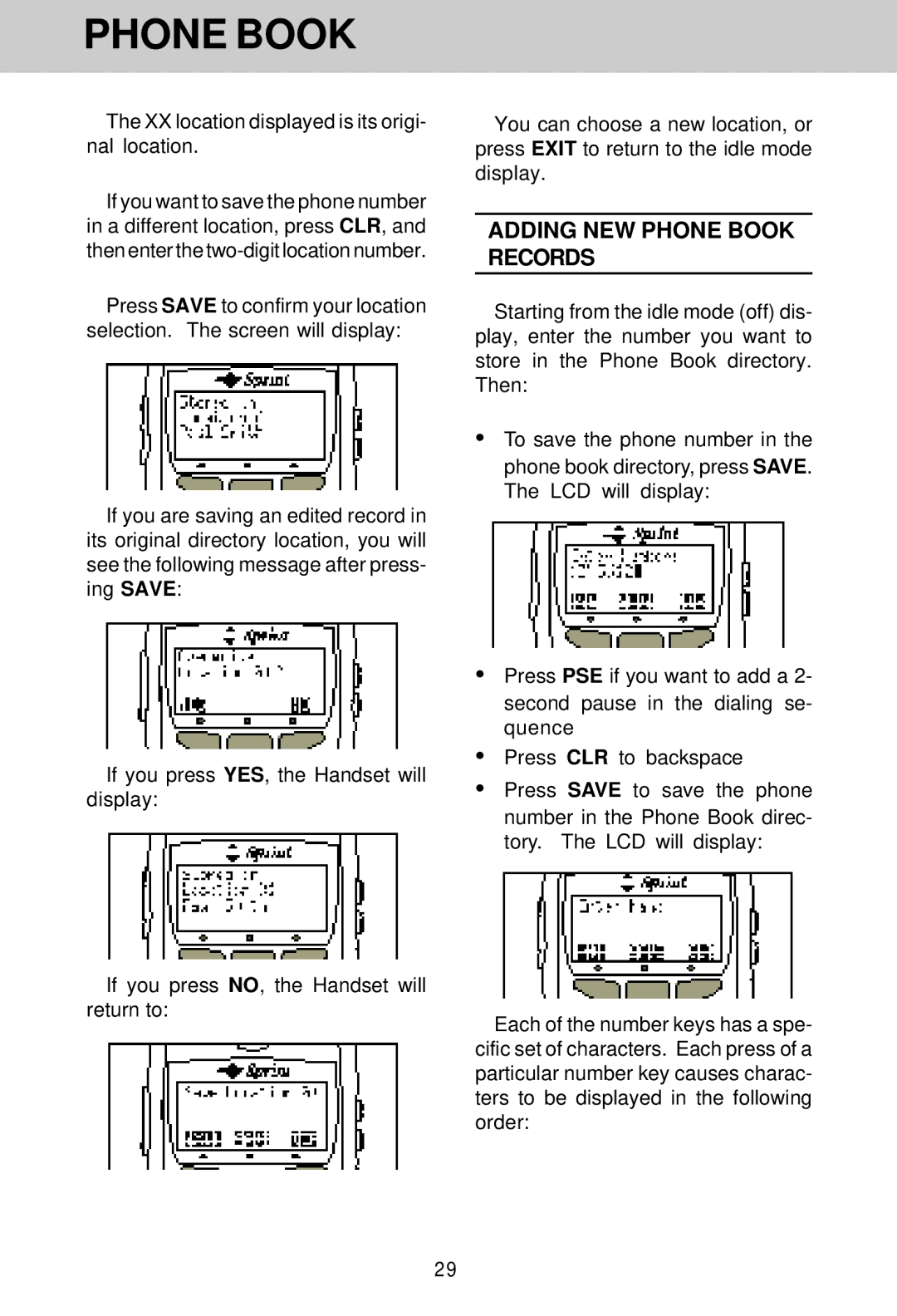 VTech SP1733 owner manual Adding NEW Phone Book Records, XX location displayed is its origi- nal location 