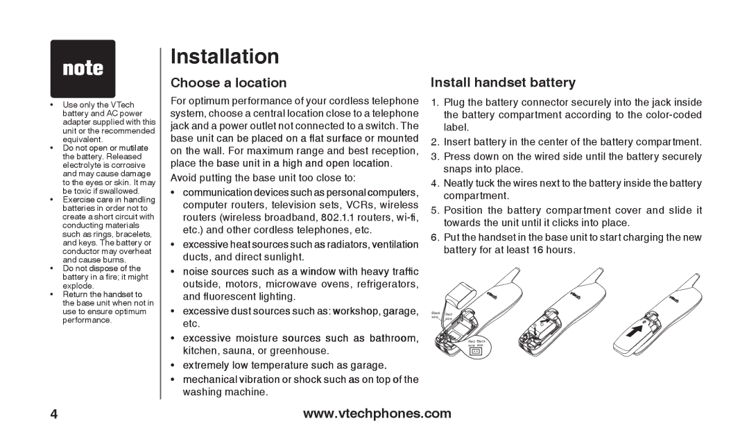 VTech T2326 warranty Installation, Choose a location 