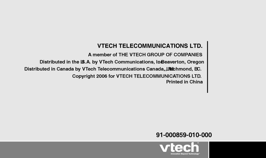 VTech T2326 warranty 91-000859-010-000 