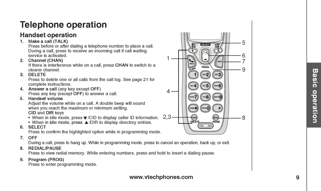 VTech T2326 warranty Telephone operation, Handset operation 