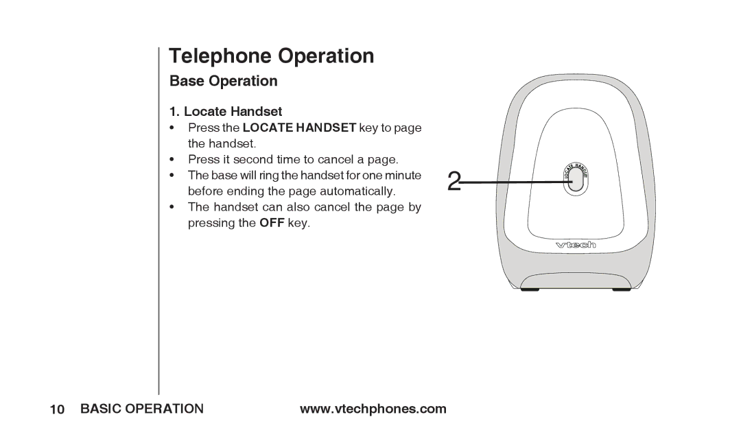 VTech T2326 warranty Base Operation, Locate Handset 