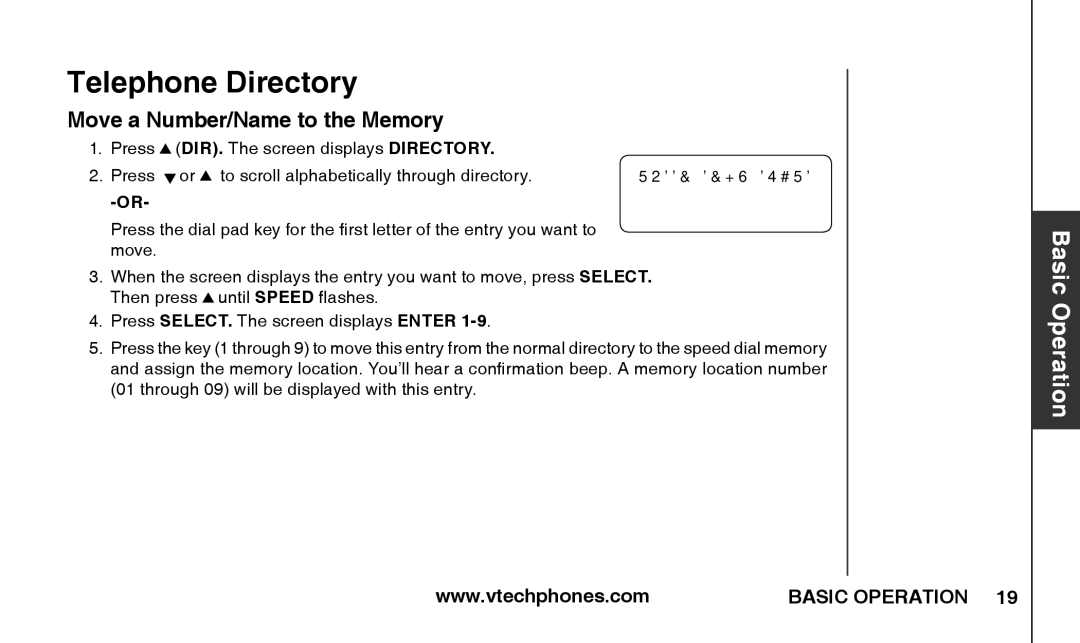 VTech T2326 warranty Move a Number/Name to the Memory 