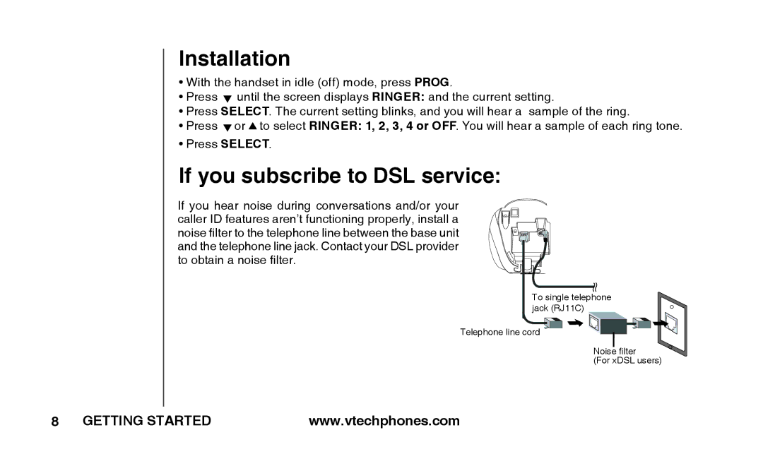 VTech T2326 warranty If you subscribe to DSL service 