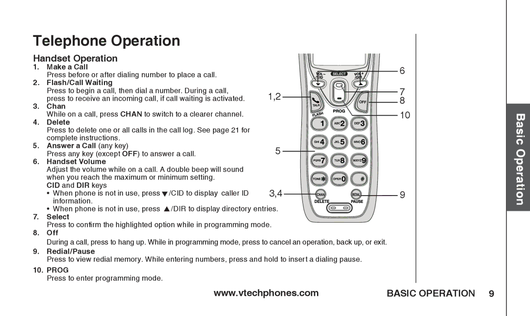 VTech T2326 warranty Telephone Operation, Handset Operation 