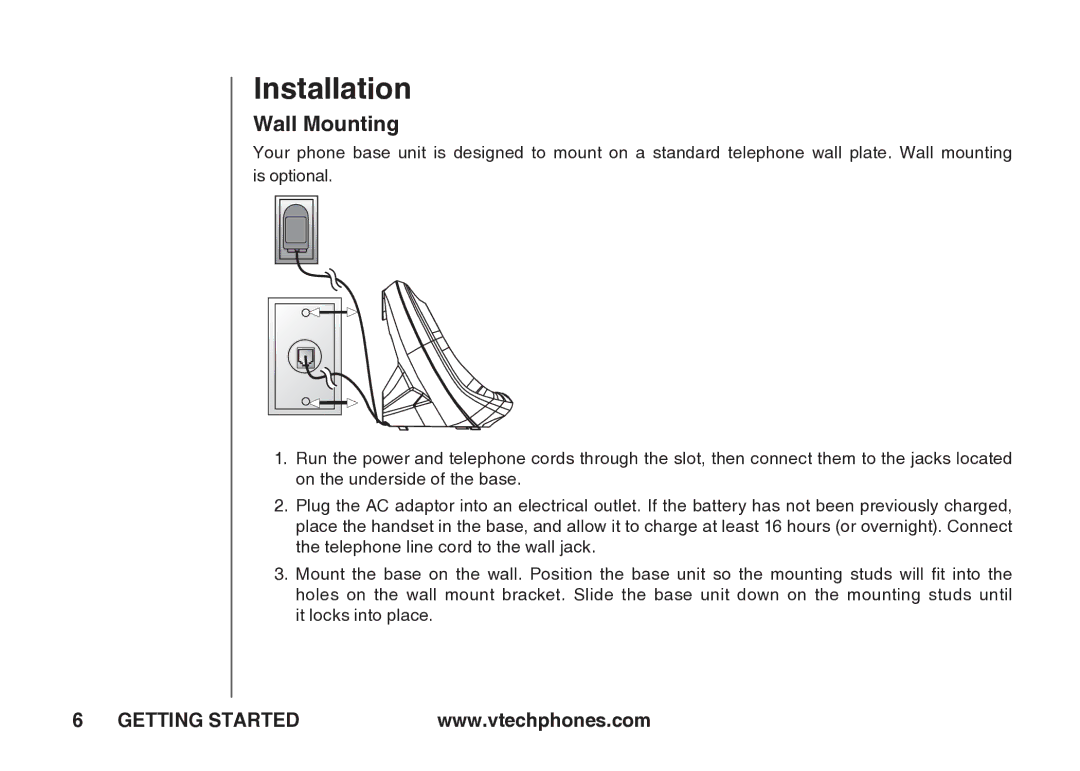 VTech t2340 warranty Wall Mounting 