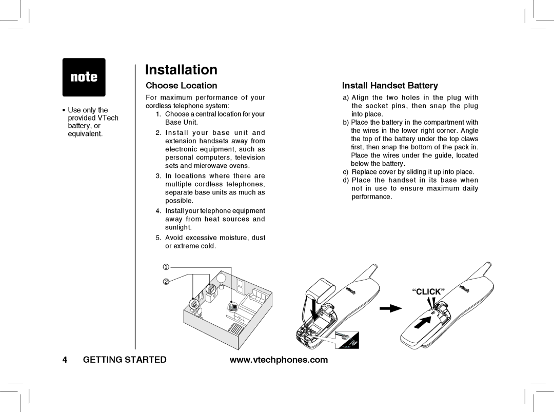 VTech t2351, t2353, t2350 warranty Installation, Choose Location 